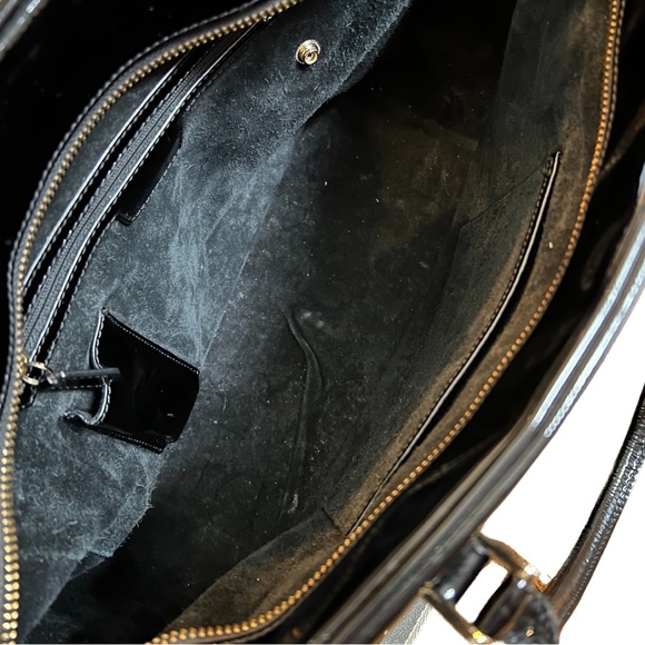 ANYA HINDMARCH BLACK PATENT LEATHER CARKER SATCHEL WITH DETACHABLE X-BODY STRAP - Picture 6 of 9